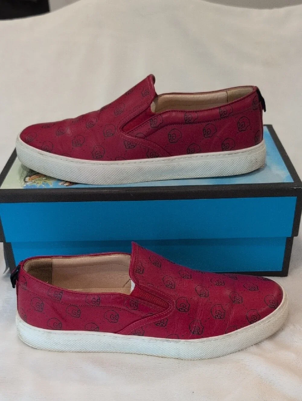 UK 11 Gucci Apollo Ghost Skull Red Slip-on Sneakers